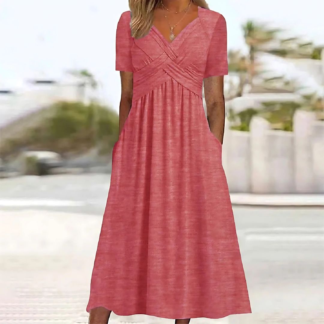 Claudia Elégante robe midi avec décolleté en V