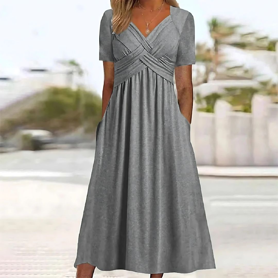 Claudia Elégante robe midi avec décolleté en V