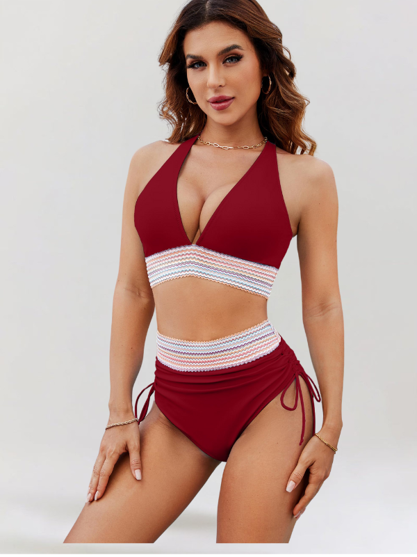Hofstede™ | Ensemble de bikini avec bandeau ventral à carreaux et taille haute
