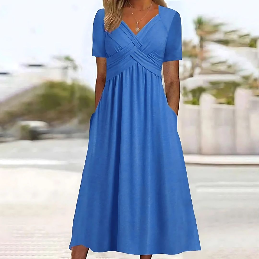Claudia Elégante robe midi avec décolleté en V