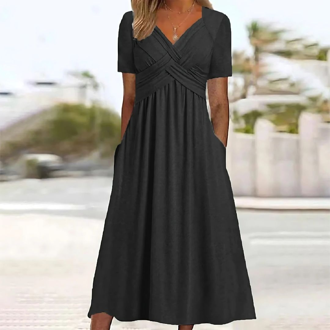 Claudia Elégante robe midi avec décolleté en V